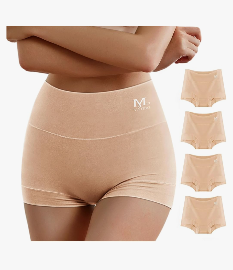 MEIYATING Boy Shorts Underwear for Women High Waisted Cotton Panties Stretch Briefs 4 Pack, 3XL