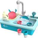 CUTE STONE Color Changing Kitchen Sink Toys, Children Electric Dishwasher Playing Toy with Running Water, Upgraded Faucet, Automatic Water Cycle System Play House Pretend Role Play Toys for Boys Girls