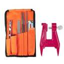BENEGO Chainsaw Sharpening File Kit，Chainsaw Chain Sharpener with 4 Sizes Round File (5/32", 3/16", 13/64", 7/32"), Flat File, Handle, Stump Vise，Filing Guide & Pouch