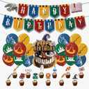 Magical Wizard Birthday Party Decorations Supplies Includes Happy Birthday Banner Balloons Cake Toppers Cupcake Toppers for Boys and Girls Halloween Party