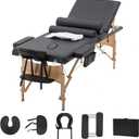 FDW Massage Bed Portable Massage Table 28 inch Wide Lash Bed 3 Folding Height Adjustable Spa Tables Foldable with Towel Hanger Oil Pouch Half Bolster Round Bolster Non-Woven Backpack (Black)