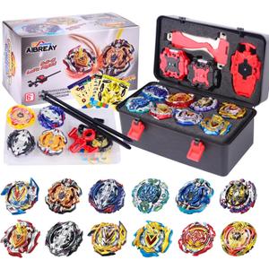 Battling Top Burst Gyro Toy Set 12 Spinning Tops 3 Launchers 1 Grip Toy Combat Battling Game with Portable Storage Box Gift for Kids Children Boy and Girl Ages 6+