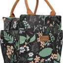 Joymee Lunch Bag - Green Leaf, Women's Insulated Reusable Durable Leakproof Large Spacious Cooler Tote for Office, Picnic, Camping