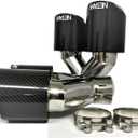 NETAMI 3" to 4" Quad Staggered Outlets Exhaust Tip Carbon Fiber Stainless Steel Blue Bolt-on A Pair