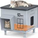 Indestructible Heated Cat House for Outside Cats Winter,Weatherproof & Insulated & Elevated Feral Cat House with Escape Door, Outdoor Indoor Cat Shelter for Stray Barn Cat 17.7×17.7×17.5