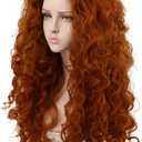 yuehong Womens Long Curly Orange Wig Red Curly Wig Heat Resistant Synthetic Fibers Fluffy Cosplay Costume Hair for Anime Party