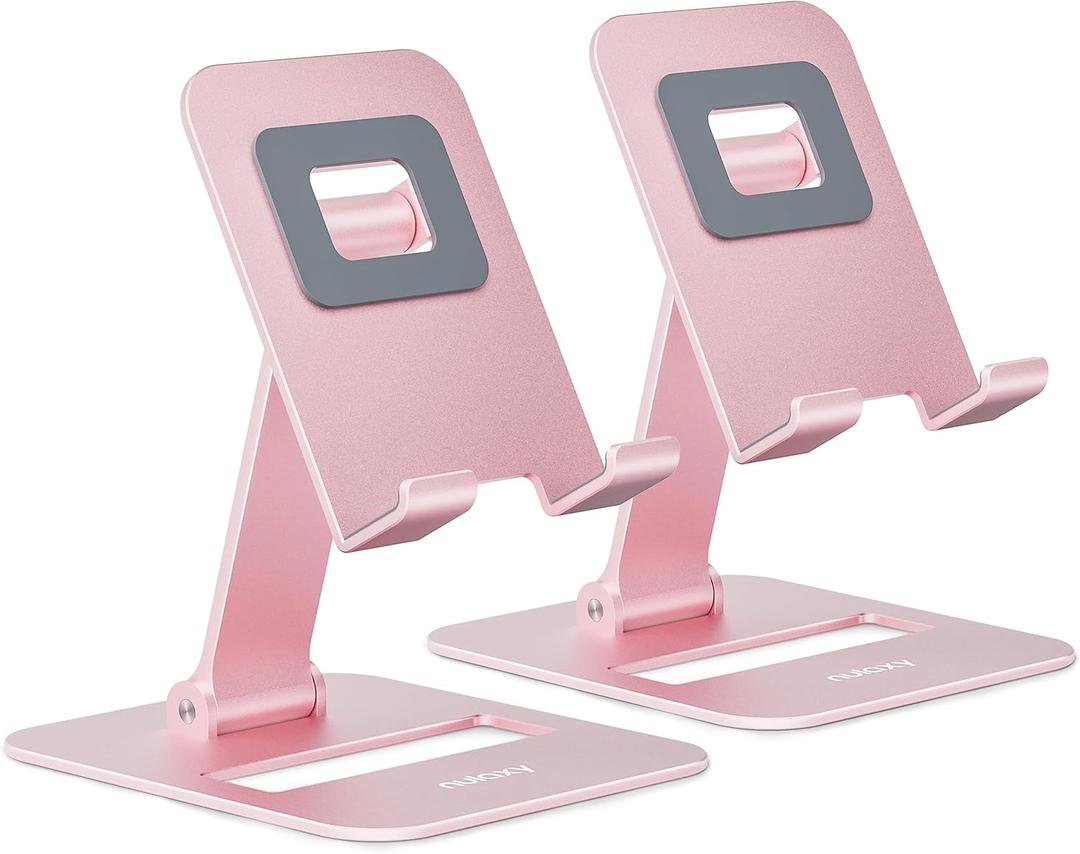 Nulaxy 2 Pack Dual Folding Cell Phone Stand, Fully Adjustable Phone Holder for Desk, Compatible with iPhone 16 15 14 13 12 11, Nintendo Switch, All Phones, Rose Gold