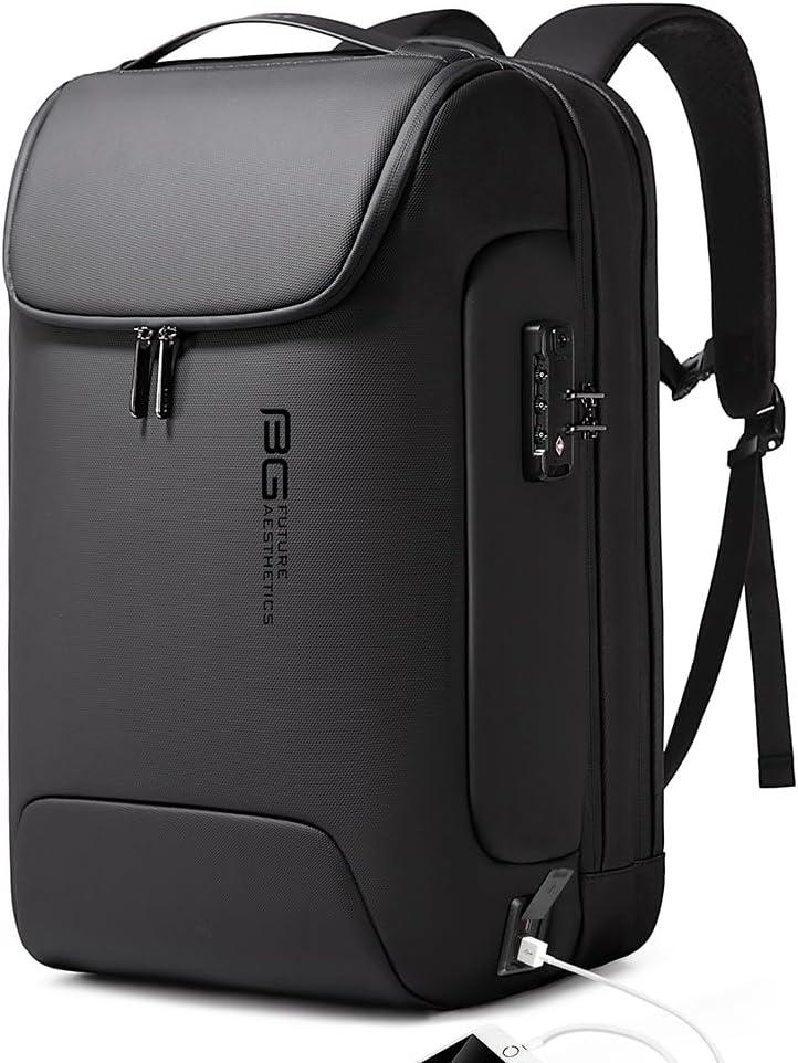 BANGE Men's Anti-Theft Backpack,Waterproof Fashion Travel Backpacks,High Tech Backpack with USB3.0 Charging Port,Business Laptop Backpack Fits 17.3 Inch Notebook (Black)