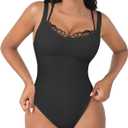 FeelinGirl V Neck Design Shapewear Bodysuit for Women Black Sleeveless Thong Body Shaper Tummy Control for Plus Size Women Black XL