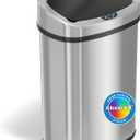 iTouchless SensorCan 13 Gallon Kitchen Trash Can with Odor Filter, Stainless Steel Oval Automatic Trashcan for Home Office Bedroom Living Room Garage Large Capacity Slim Space-Saving Bin