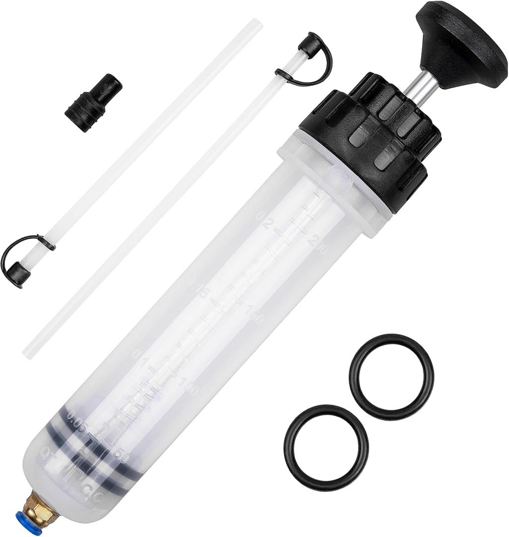 200CC Fluid Extractor Pump, Oil Change Syringe with 2pcs Hose, Manual Fluid Extractor/Fill Pump for Car Fluid Transfering