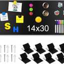 14" x 30" Magnetic Board, Black Magnet Bulletin Board to Display Magnetic Letters, Metal Board for Wall, Refrigerator Photo, with Dual Lock Tape and Screws, Marker Pen
