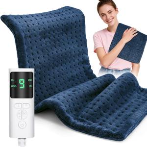 Heating Pad for Back Pain, Electric Heat Pad with 9 Heat Levels & 4 Auto-Off Timers, Portable Heating Pad for Period Cramps, Shoulder, Neck, Machine Washable, Gifts for Women and Men, Blue, 24''12''