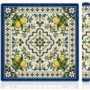Vintage Italian Lemon Mahjong Mat 31.5"x31.5", Amalfi Coast Mediterranean Lemon Non-Slip Noise Reduction Gaming Mat for American Mahjong Poker Card Board Games Dominoes