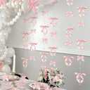 Cheerland Pink Bow Birthday Decorations with Hanging Pearl Pink Bow Party Girl Baby Shower Photo Backdrop Streamers Cute Bachelorette Party Girly Coquette Themed Girls Room Decor 1st Bday Supplies
