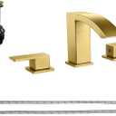 Brushed Gold Bathroom Sink Faucets 3 Hole Widespread Waterfall Basin Faucet with Pop-Up Drain Bathroom Vanity Faucets Lavatory Faucet