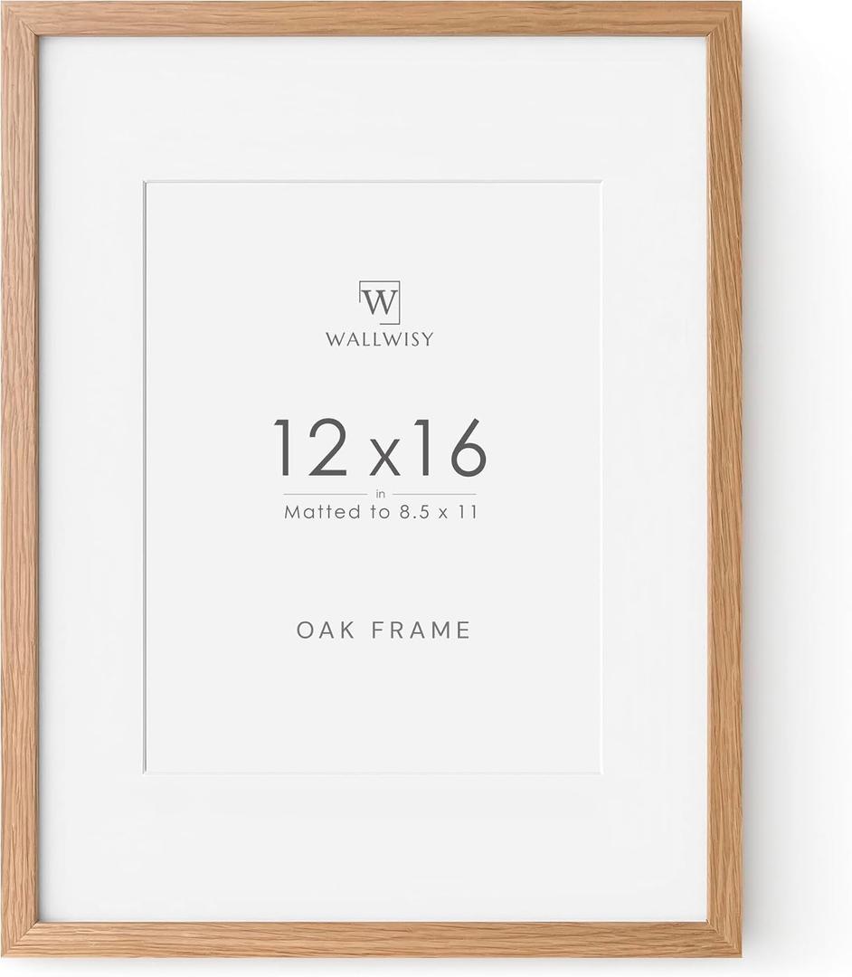 12x16 Oak Picture Frames, 12x16 Natural Wood Frame with Mat to 8.5x11, 16x12 Frame for Wall, Set of 1