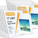 MaxGear Acrylic Sign Holder 8.5x11 Inches Horizontal 12 Pack, Slant Back Clear Tabletop Display Stands for Flyers Menus Documents, Landscape Sign Frames
