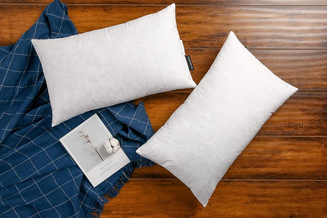 JA COMFORTS 12x20 Premium Goose Down Feather Throw Pillow Inserts(Set of 2)-5% Down Filling,High Filling Weight,250 TC Cotton Cover, Square, White