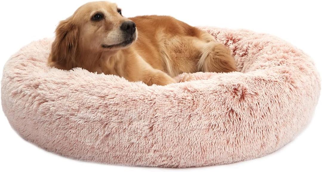 Bedfolks Calming Donut Dog Bed - 36" Round, Fluffy, Anti-Anxiety, Machine Washable Pet Bed (Pink, Large) (36.0"L x 36.0"W x 8.0"Th)