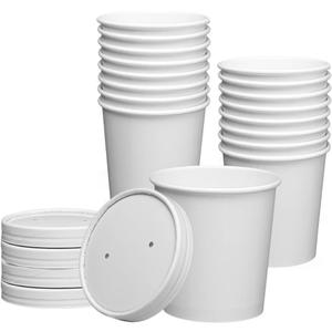GUSTO [16 oz. - 25 Count White Paper Food Containers with Vented Lids - To Go Hot Soup Bowls, Disposable Ice Cream Cups, Ideal for Hot and Cold Foods (Formerly Comfy Package)