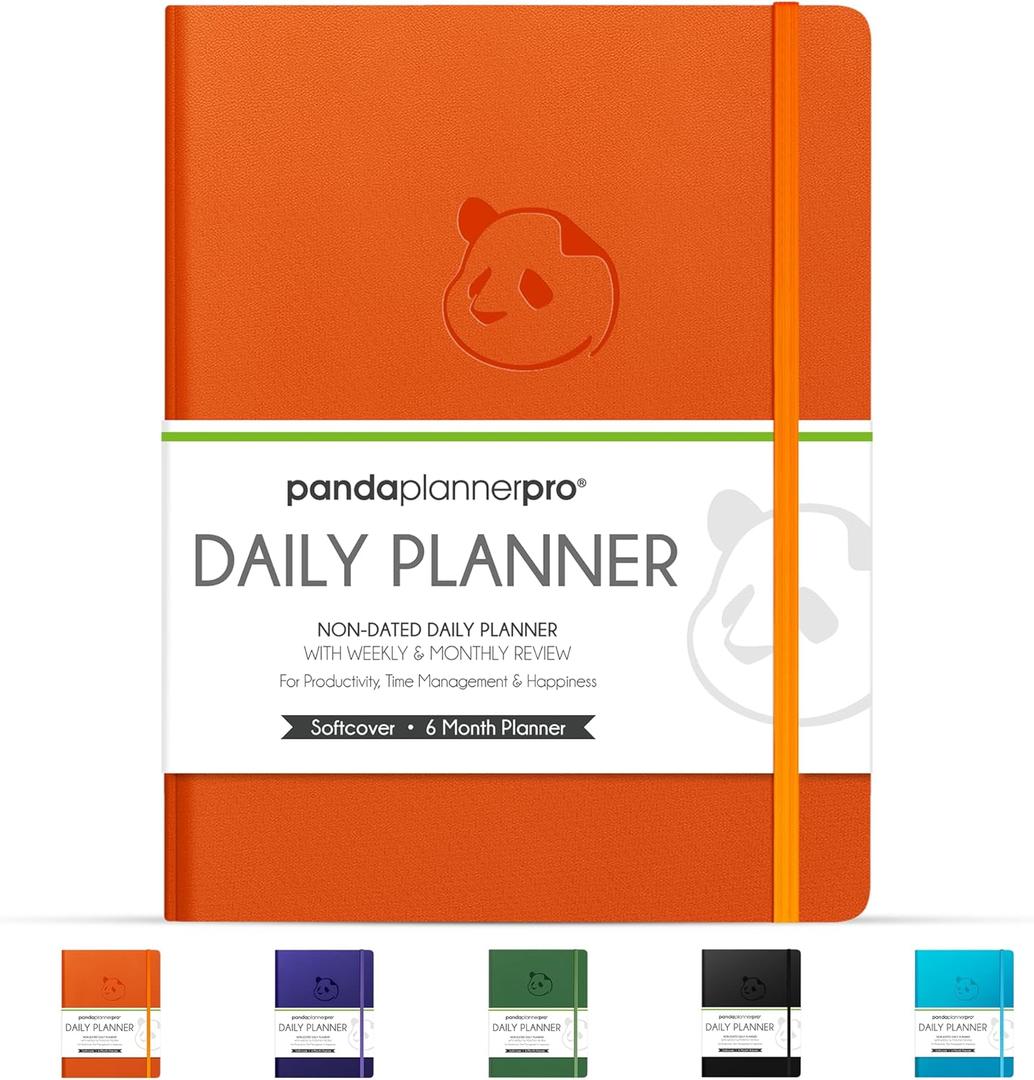 Panda Planner Pro 2026 - A4 6 Month Daily, Weekly & Monthly Planner for Productivity  Large 8.5x11 Undated Day Planner, Goal Planner, Project Organizer & Habit Tracker Notebook  Orange