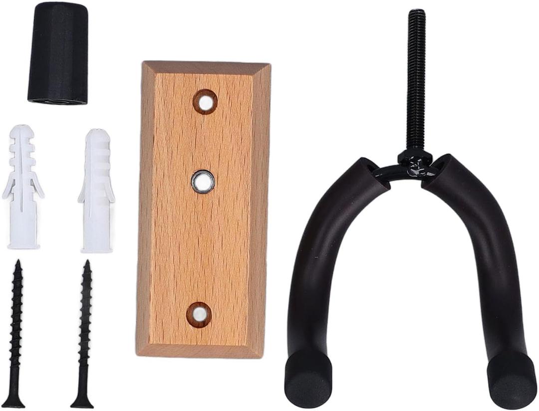 Pongnas Guitar Wall Hanger, Easy Installation Wood Steel Rubber Instrument Hook Holder Space Saving Pretty Design Wide Compatibility for Studio (Trapezoidal Beech Wood Color)