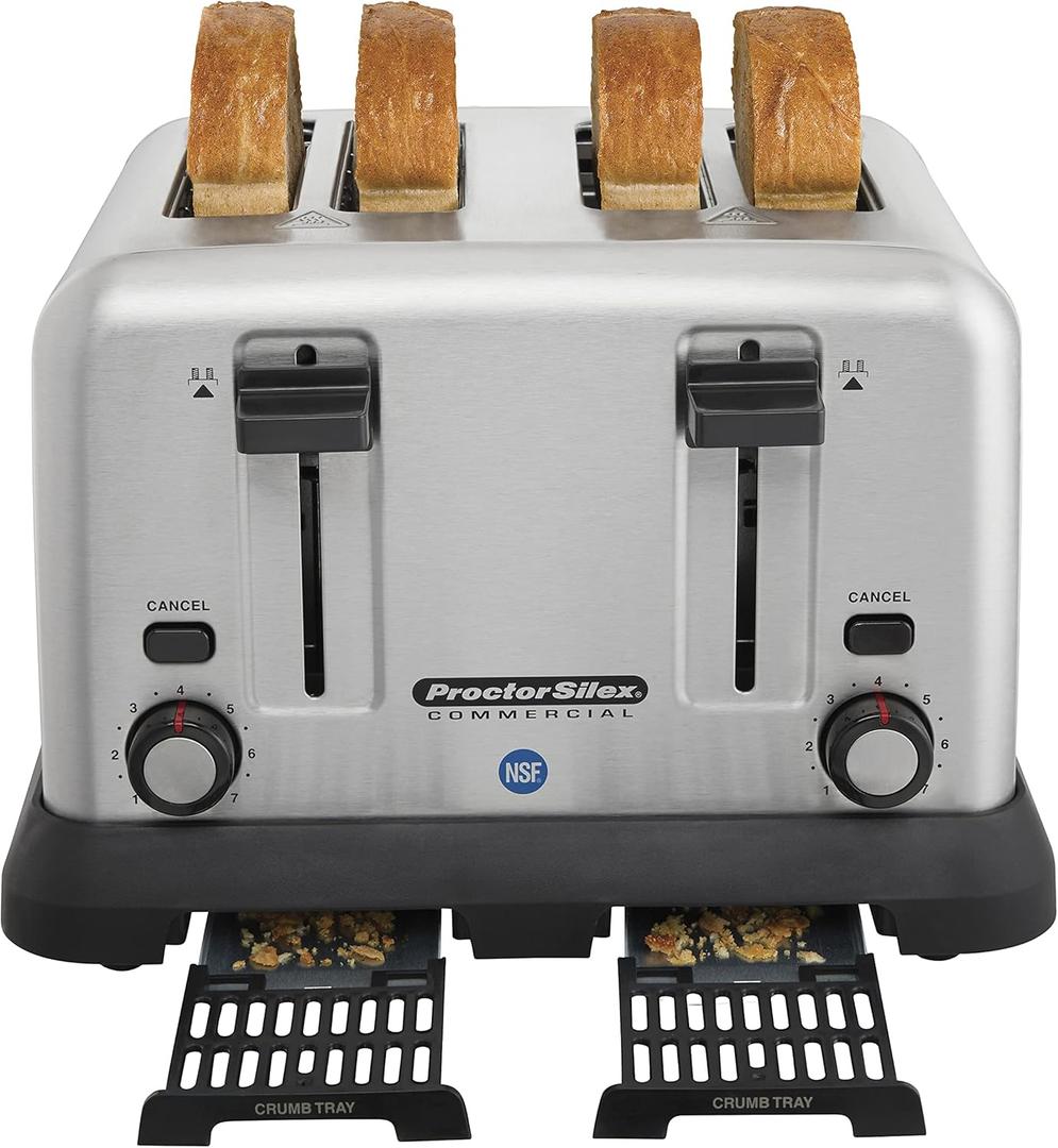 4 Slot Toaster with Crumb Tray, Longer-Life Heating Elements, Stainless-Steel Construction, NSF Certified, 24855