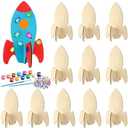 Blueweenly 12 Pcs DIY Wood Rockets Painting Crafts Kits for Kids, Space Wooden Unfinished Cutouts with Art Supplies Party Favors for School Party Activities Decor Birthday Gift Bulk