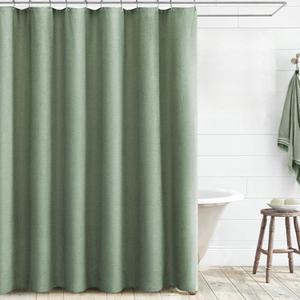 Awellife Sage Green Shower Curtain Linen Textured Boho Farmhouse Shower Curtains for Bathroom Fabric Liner 72 x 72 Inch