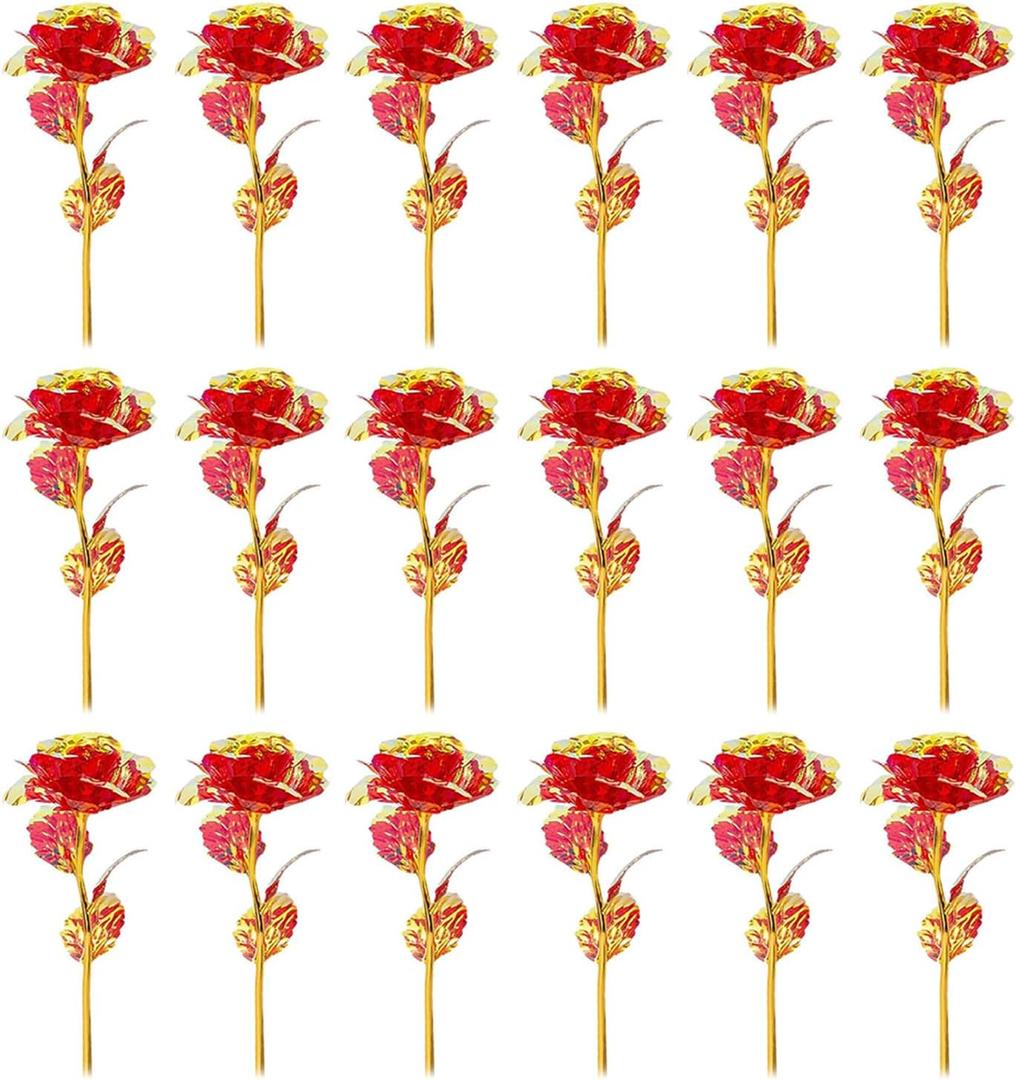 20PCS Artificial Colorful Flowers Galaxy Rose Crystal Flower Glass Rose Gifts for Wedding, Mother' s Day Memorable Days, Red