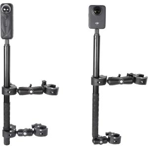 Motorcycle Mount kit for Insta360 One X5 X4 X3 X2 RS DJI OSMO 360 GoPro MAX 2- Double Clamps Handlebar Holder with 155cm Selfie Stick for Motorcycle and Bicycle Riding Records