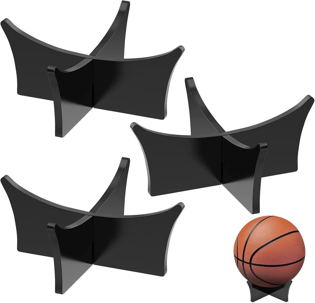 CANIPHA Acrylic Ball Stand Holder - Display Stand for Football, Basketball, Soccer, Volleyball, Rugby & More - Trophy & Memorabilia Showcase (Black 3pcs)
