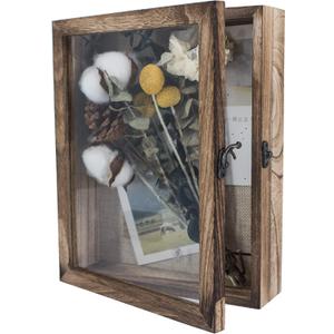 GraduationMall 8x10 Shadow Box Frame Solid Wood Glass Door Display Case with Linen Back and 6 Stick Pins,1.5 inches Interior Depth,Ideal for Memorabilia Pictures Flowers Medals Tickets (Carbonized Black)