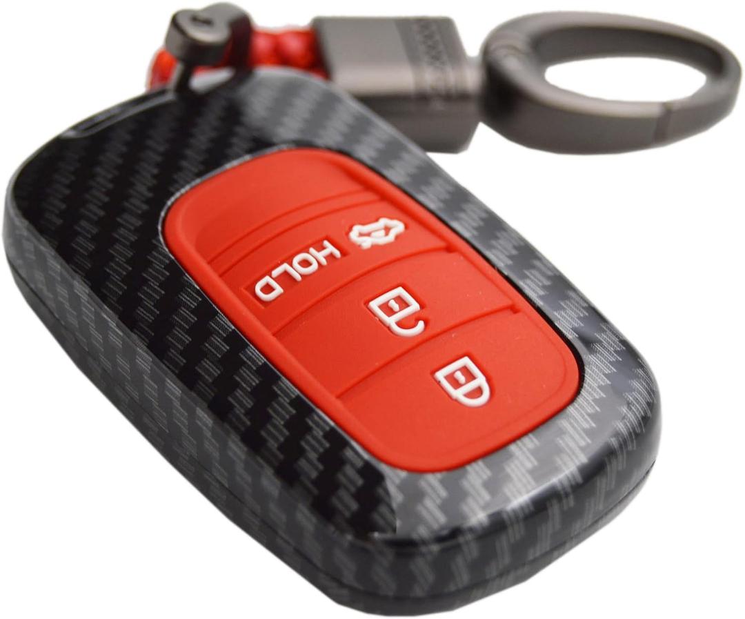2-Layers Hybrid Combo Carbon Key Fob Cover for Honda Civic Accord CR-V HR-V V Pilot SI EX EX-L Touring 2022 to 2025 (Red,with Red Keychain)