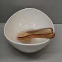 Qlans Ceramic Oval Salad Bowl Set, Comes with Wooden Salad Utensils - Large Mixing Deep Bowl, Large Capacity 116OZ