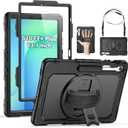 SEYMAC Case for Samsung Galaxy Tab S10 FE+/ S10 FE Plus 5G 13.1 2025, Heavy Duty Full-Body Shockproof Protective Case with Screen Protector, Stand, Hand/Shoulder Strap and Pen Holder, Black