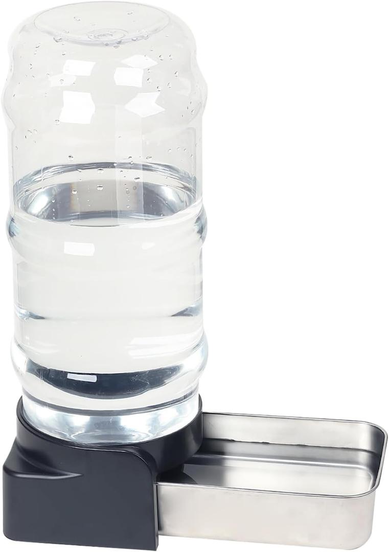 PAKEWAY Large Capacity Gravity Water Dispenser for Dogs, 2.3 Gallon Stainless Steel Pet Water Bowl for Medium & Large Pets, Low Refill Automatic Waterer with Filters (Silver)