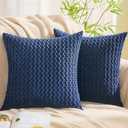 GAWAMAY Decorative Throw Pillow Covers 20x20 Inch Set of 2 for Living Room Couch Bed Sofa, Farmhouse Square Cushion Cover Soft Striped Corduroy Pillow Cases Boho Accent Home Decor (50x50cm) Navy Blue 
