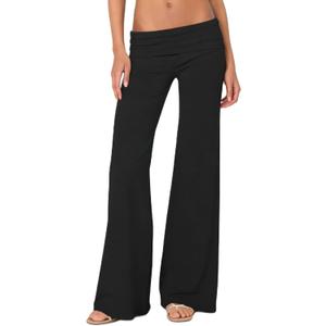 FOMOYUU Lounge Yoga Pants for Women Fold Over Low Waist Wide Leg Sweatpants Flare Leggings Bell Bottoms Y2K Foldover Pants (Small, Black)