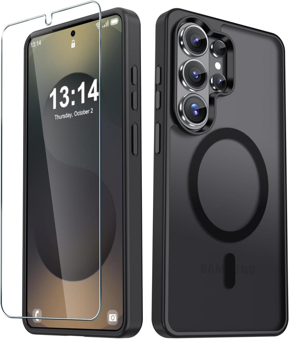 for Samsung Galaxy S26 Ultra Case, Matte Magnetic Phone Cover [2026 Upgraded] with 1 Screen Protector, Support for MagSafe, Shockproof Military Protection, Translucent Frosted Back, Black