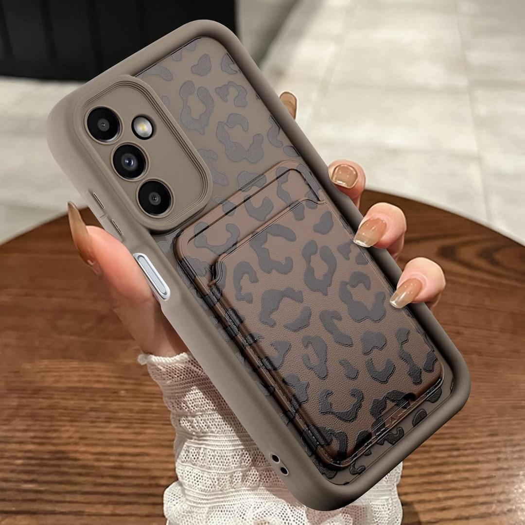 MOWIME Compatible with Samsung Galaxy A13 5G Case with Card Holder, Cheetah Print Shockproof Soft TPU Protective Cover Women Girls, Anti Scratch Wallet Case for Galaxy A13 5G 6.5 Inch, Brown