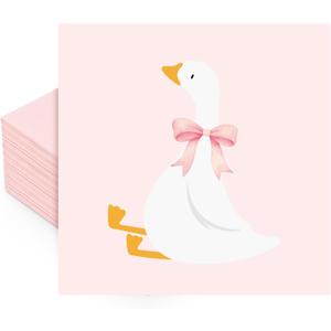 50 Pcs One Silly Goose Paper Napkins Pink Bow Goose Disposable Napkins Cute Luncheon Dinner Napkin for Birthday Baby Shower Party Table Supplies
