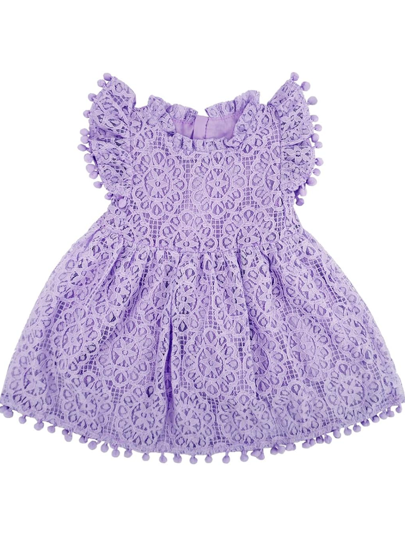 BGFKS Baby Girl Tutu Dress Elegant Lace Pom Pom Flutter Sleeve with Flower Headband Set, 80
