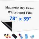 Magnetic White Board Film, 78" x 39" Dry Erase Board for Wall, Self Adhesive Whiteboard Paper Set for Office, Conference Room, Classroom, Home, Include Marker, Magnetic Eraser and Magnets