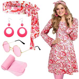 Janmercy 5 Pcs 70s Disco Outfit for Women Hippie Costumes Accessories 70s 80s Halloween Decades Party Cosplay
