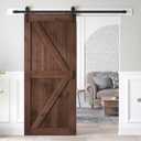 36x84 inch Sliding Barn Wood Door Slab with 6.6ft Hardware Kit and Handle, Coffee, K Shape, Simple DIY Assembly