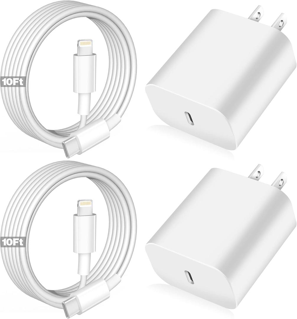 iPhone Fast Charger,Apple Charger Super Quick iPhone Charger Fast Charging,2Pack 10FT Long Type-C to Lightning Cable Cord USB C Wall Charger Block Adapter for iPhone 14 13 12 11/13Pro Max/12Mini/XS/XR (White)