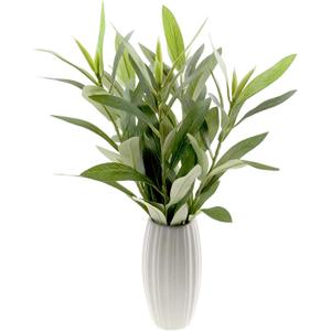 Fake Olive Branches with White Ceramic Vase, Indoor Artificial Olive Tree Stems Faux Green Plants Greenery Leaves in Vase for Farmhouse Office Bedroom Living Room Table Shelf Home Decor