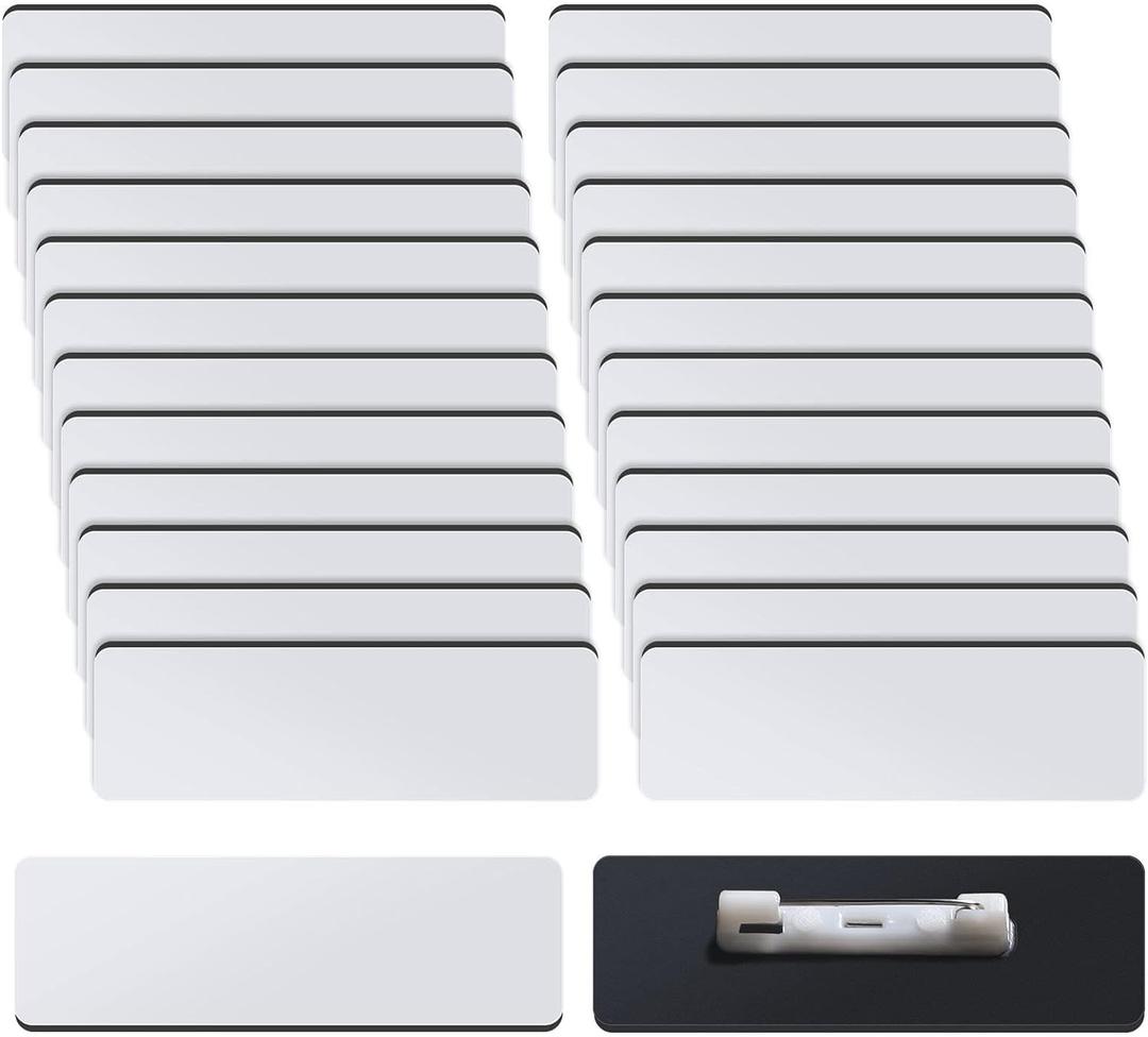 Name Tag Blank Name Badges 1 x 3 Inch DIY Blank ID Name Badge with Pin Backing for Office Workers Students, Personalized Badges Making (25 Pieces)